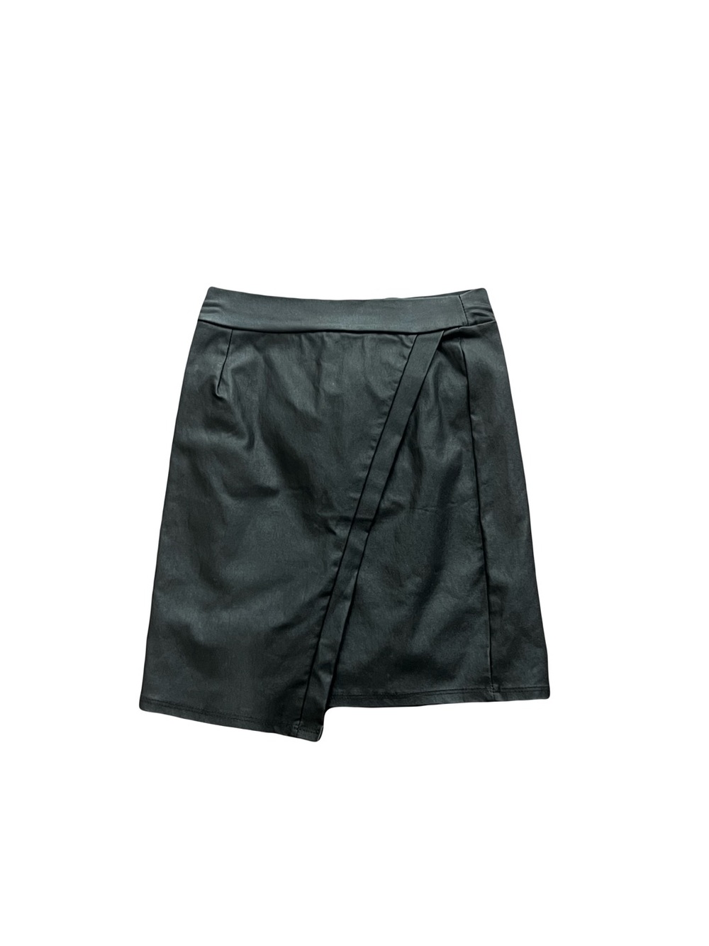 Windsor Faux Leather Black Asymmetrical Wrap Skirt